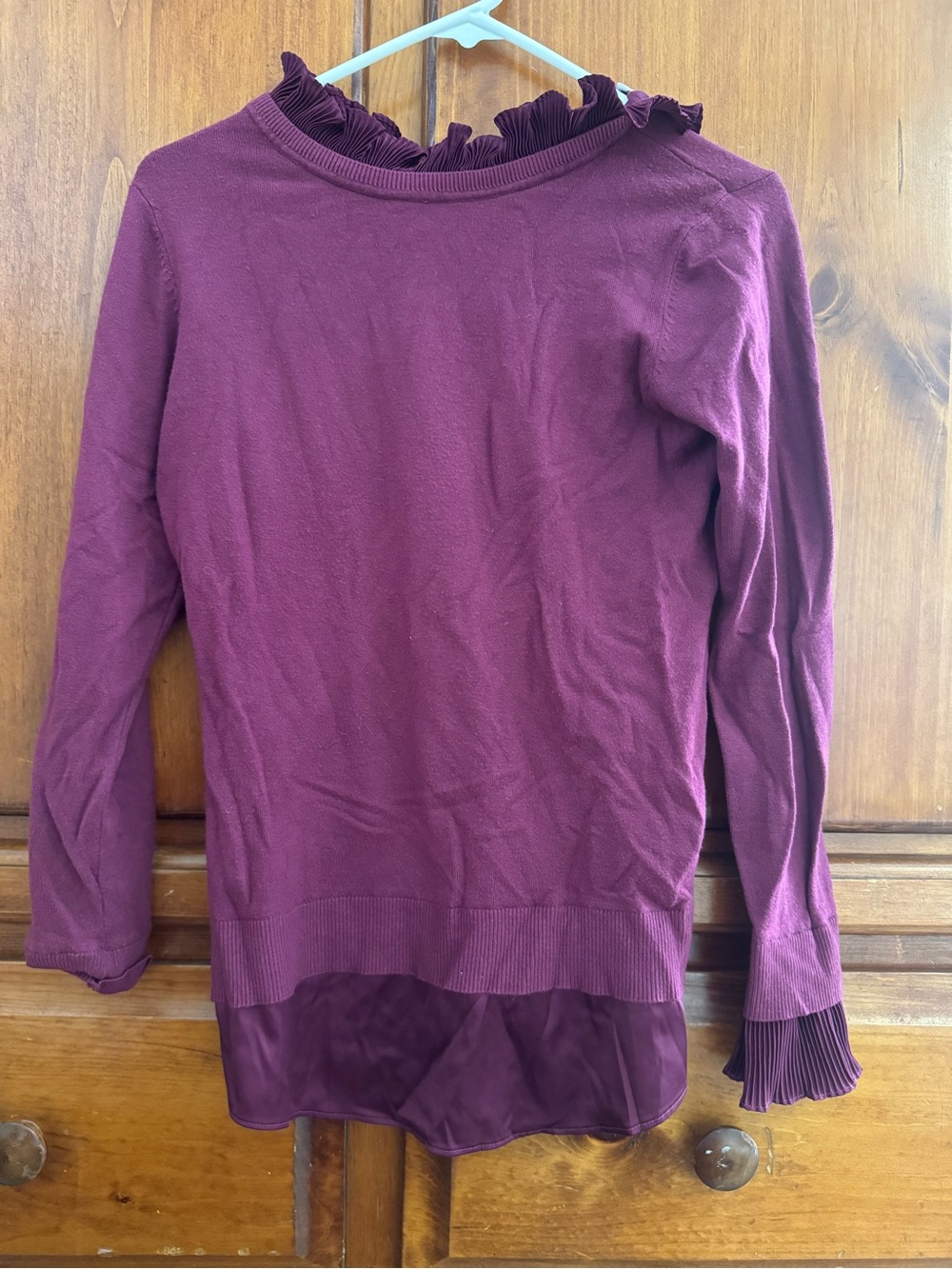 Sioni Plum Ruffled Neck Long-Sleeve Top